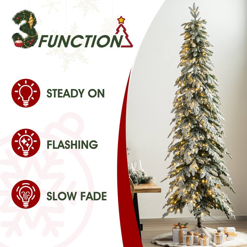 Glitzhome Pre-Lit Flocked Pencil Spruce Artificial Christmas Tree with Warm White Lights