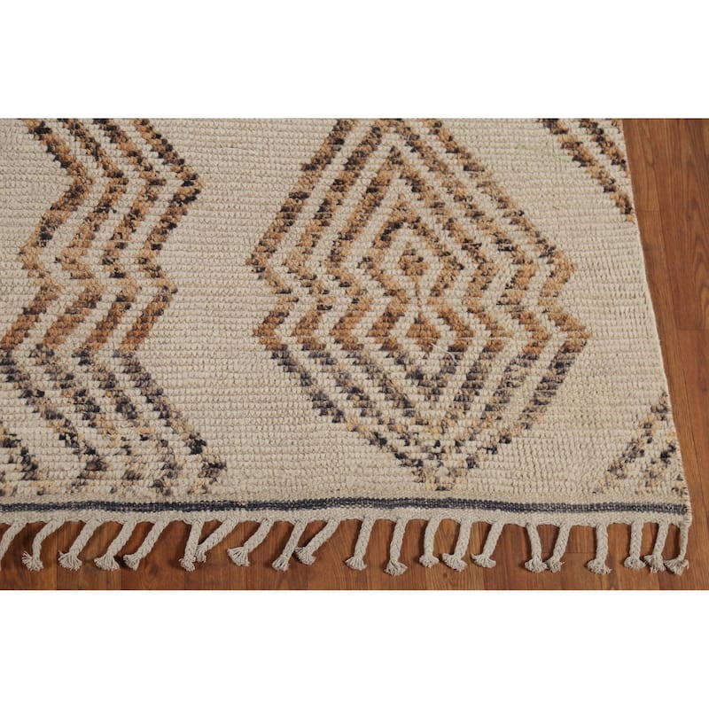 Modern Geometric Moroccan Oriental Area Rug Hand-Knotted Wool Carpet - 8'1"x 10'8"