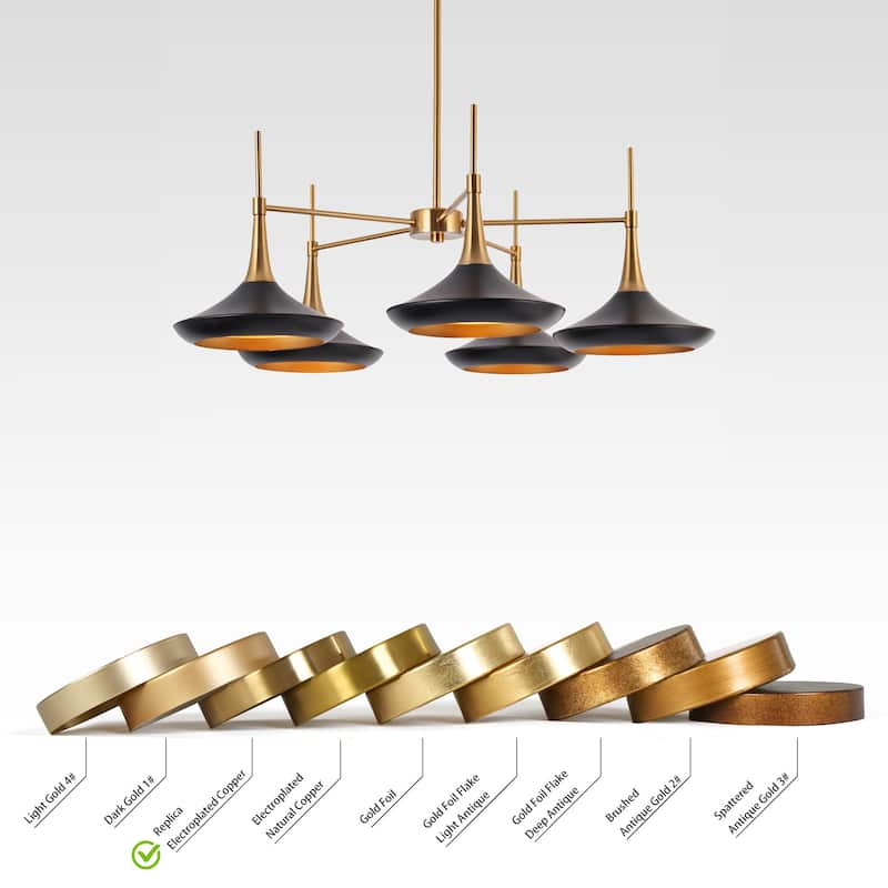 Conia Mid-Century Modern Black 5-Light Wheel Chandelier for Dining Room