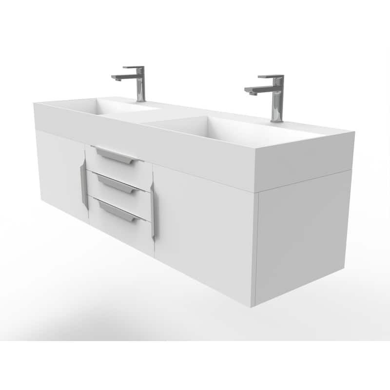 Amazon 60" Wall Mounted Bathroom Vanity Set w/ White Top
