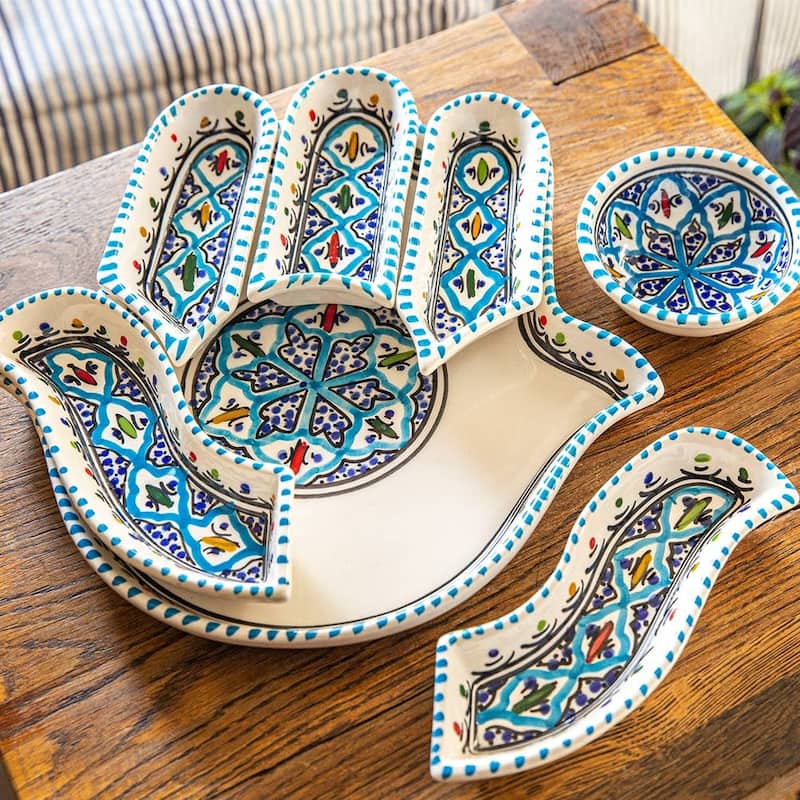 Bohemian Hamsa Dipping and Serving Set - Versatile Handcrafted Ceramic Decor