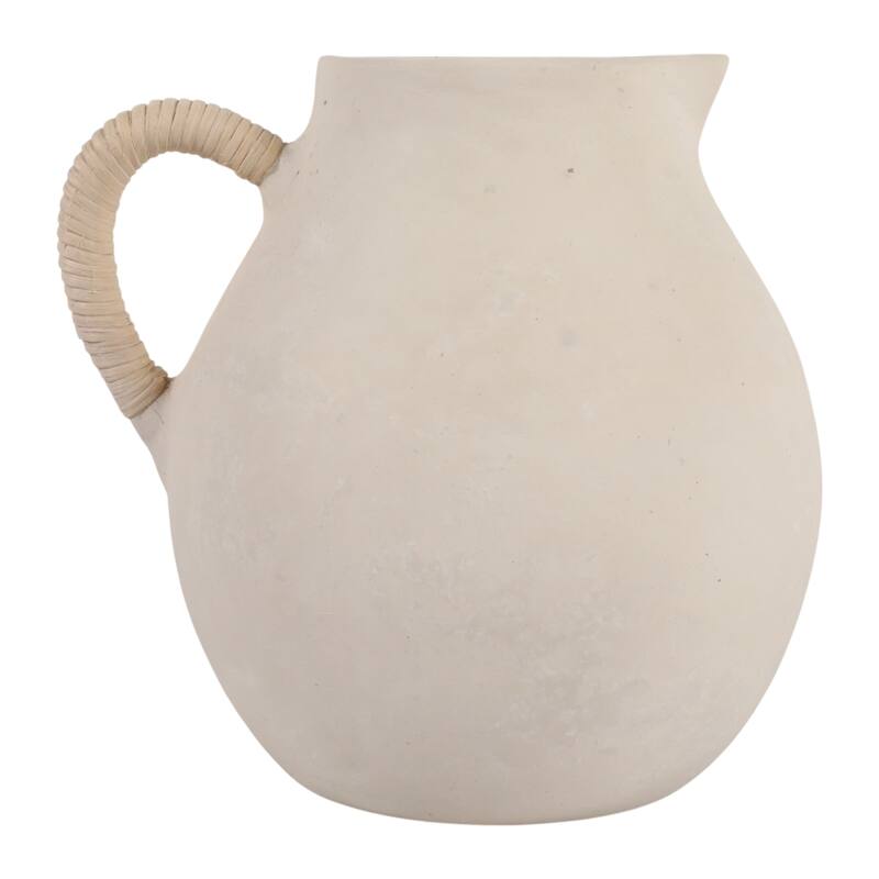 Pottery Vase with Woven Rattan Handle - Tall Flower Vase