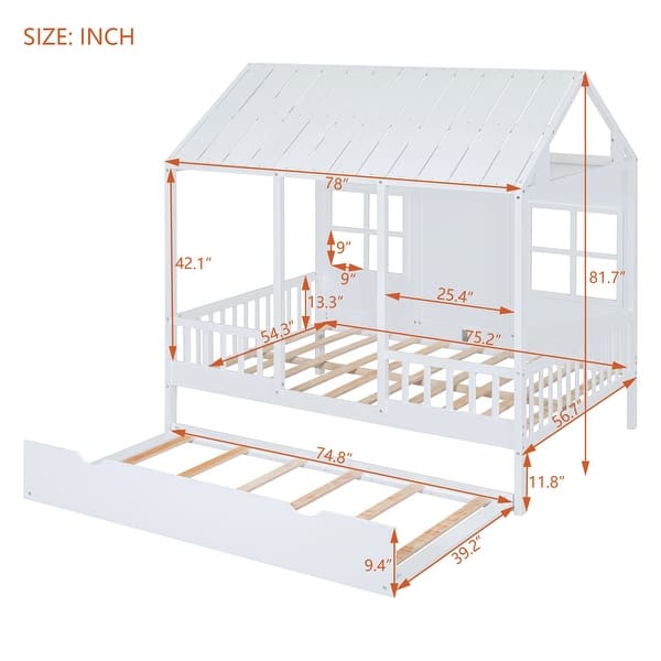 Safety Guardrail Toddler Bed House Bed with Trundle, Full Size