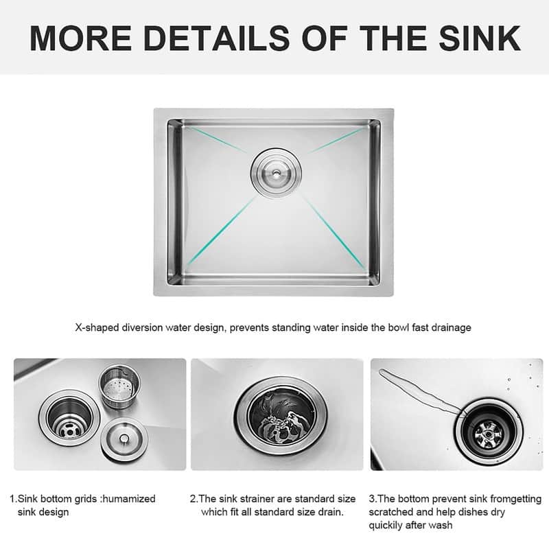 23 inch Undermount Deep Single Bowl 16 Gauge Stainless Steel Sink