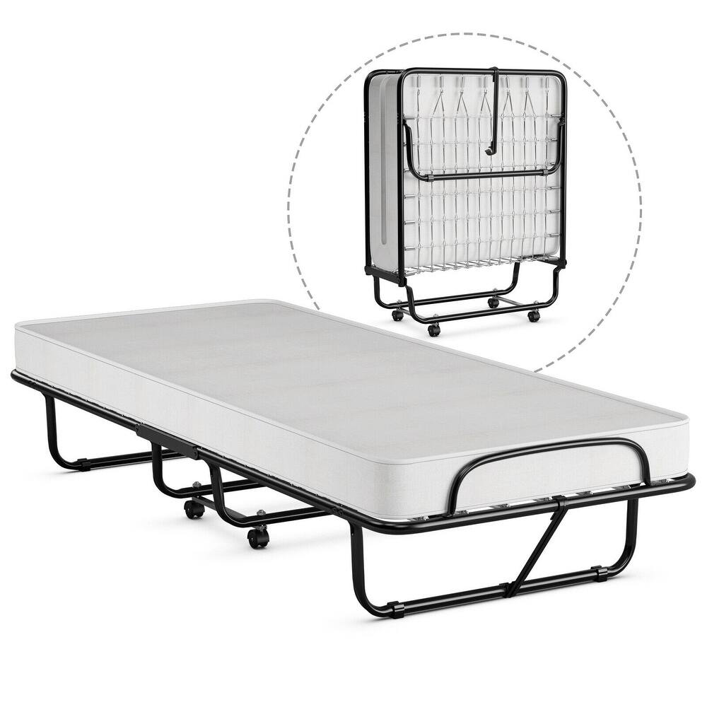 Gymax Rollaway Folding Metal Bed Memory Foam Mattress Cot Guest Made - 31'' x 75''