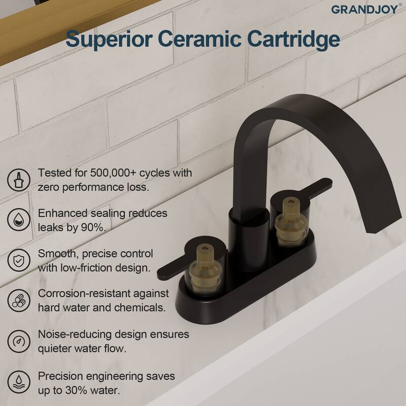 GRANDJOY Stainless Steel 6" Centerset Sink Faucet 2-Handle Waterfall Bathroom Faucet