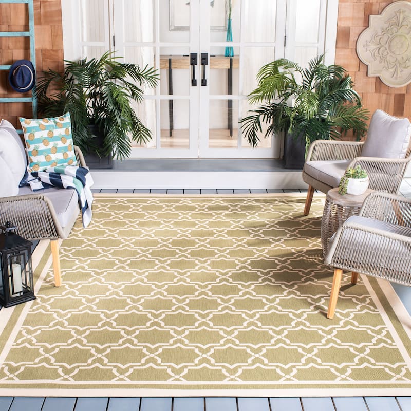 SAFAVIEH Courtyard Thomasina Indoor/ Outdoor Waterproof Patio Backyard Rug - 6'7" x 9'6" - Green/Beige