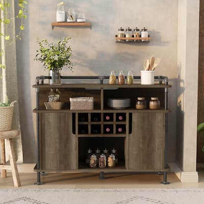 DH BASIC Rustic Iron 7-Shelf and 8-Bottle Wine Cabinet by Denhour