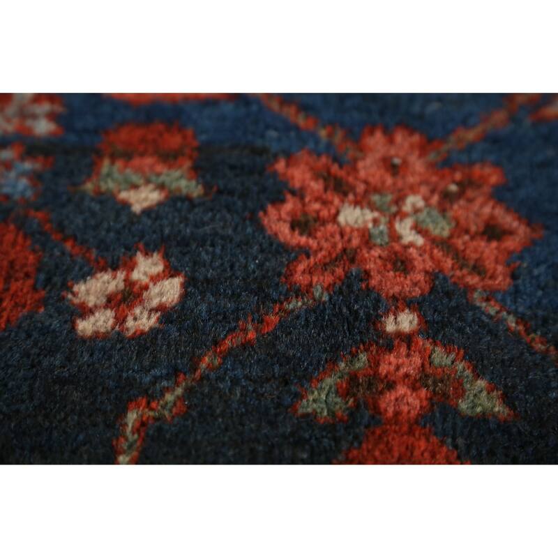 Hand Knotted Oriental 100% Wool Carpet Traditional Geometric Navy Blue & Blues Heriz (serapi) Area Rug - 9' 9'' X 7' 0''