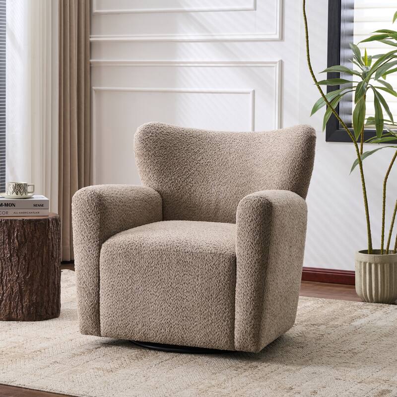 Christopher Knight Home - 360° Swivel Bouclé Wingback Accent Chair - Black,Camel