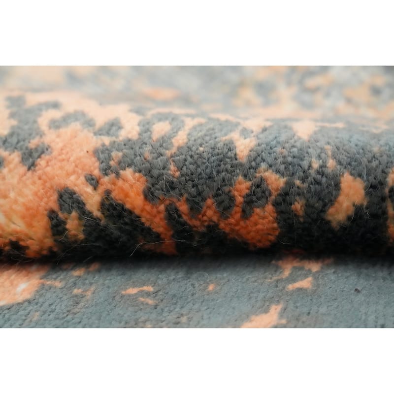 Hand Knotted Oriental Viscose Silk Carpet Modern Abstract Oranges & Rust Abstract Area Rug - 4' 0'' X 2' 0''