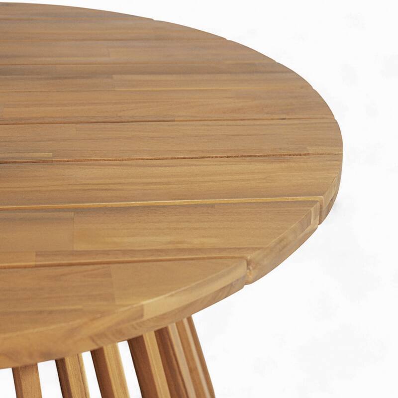 31.5-Inch Outdoor Acacia Wood Round Coffee Table with Slated Base