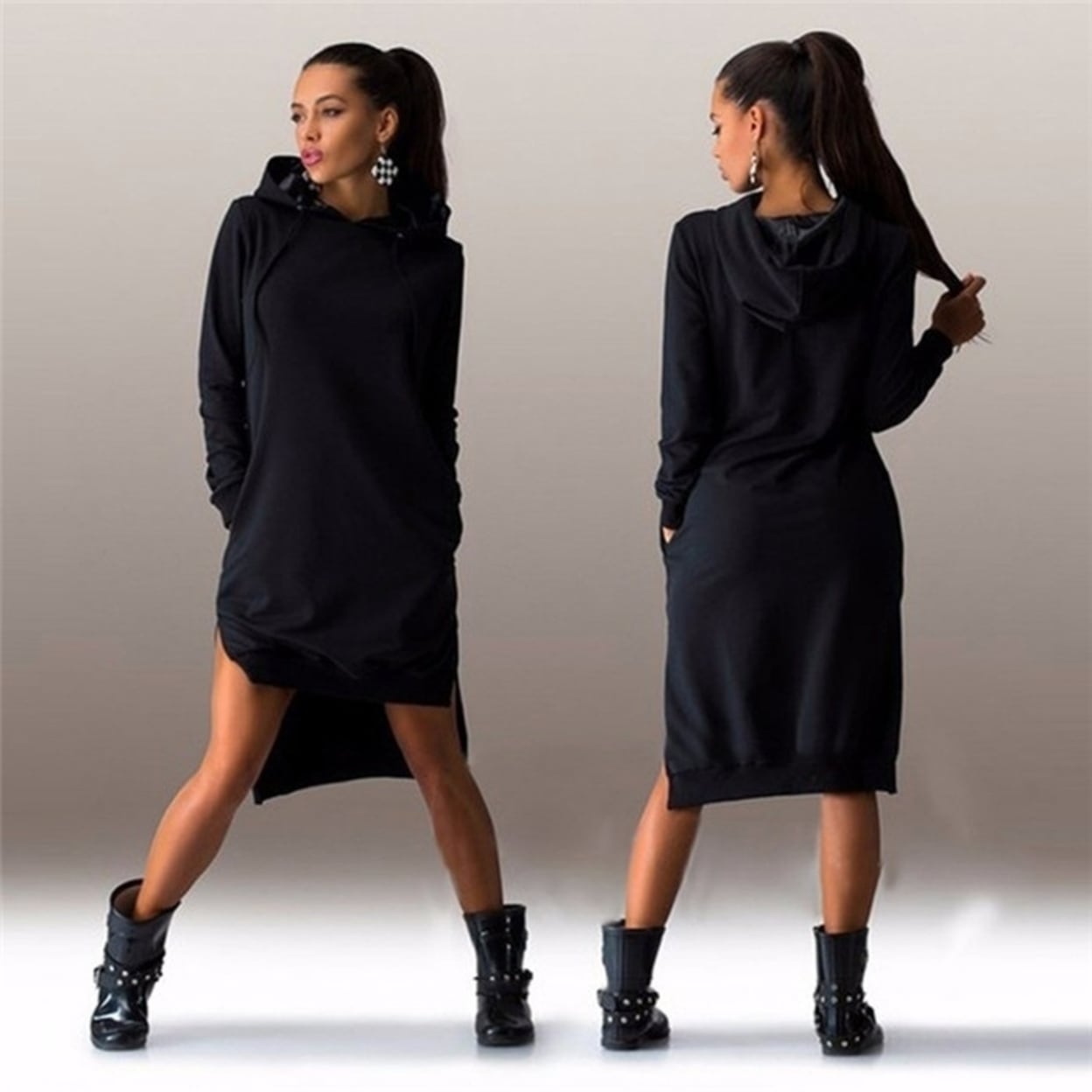 black hoodie dress plus size