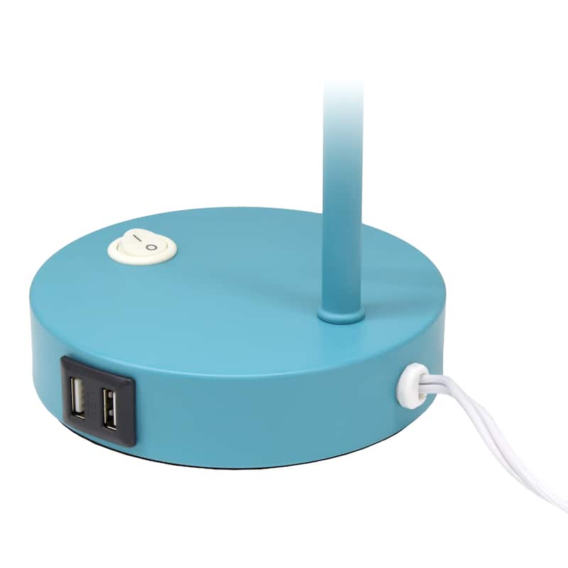 Modern Metal Gooseneck Desk Lamp with Dual USB Charging Ports Adjustable Arm Multiple Colors - 7.8" (L) x 5.2" (W) x 15.2" (H)