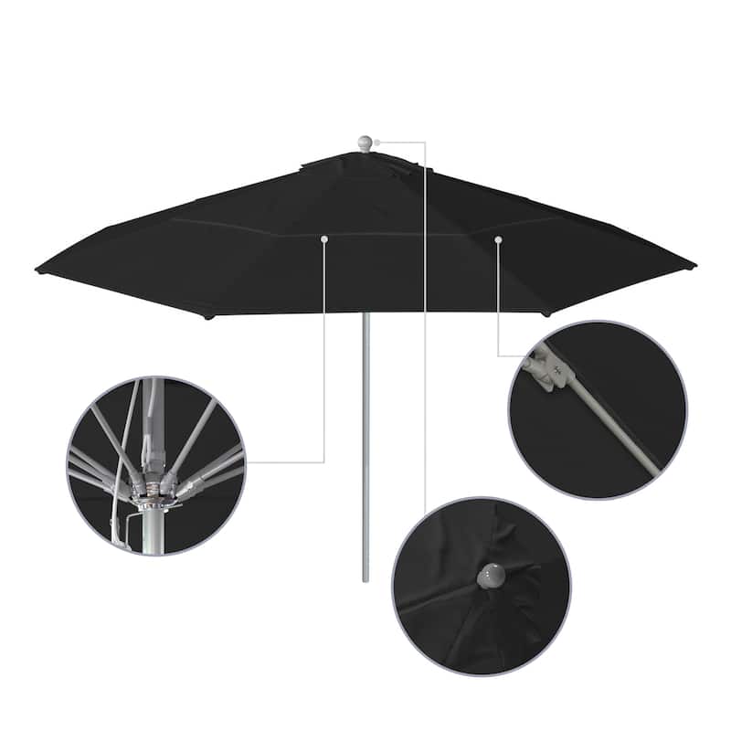California Umbrella 11' Venture Series Patio Umbrella, Silver Aluminum Pole Fiberglass Ribs Pulley Lift Sunbrella