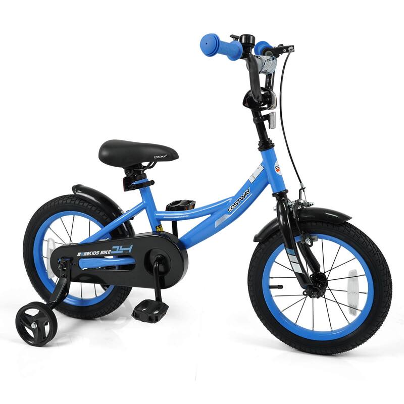 Costway 14" Kids Bike with Removable Training Wheels Adjustable Seat & - See Details - 14"-Navy