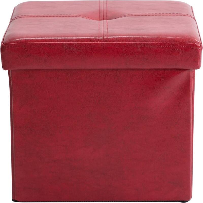 Faux Leather Cube Storage Ottoman Red