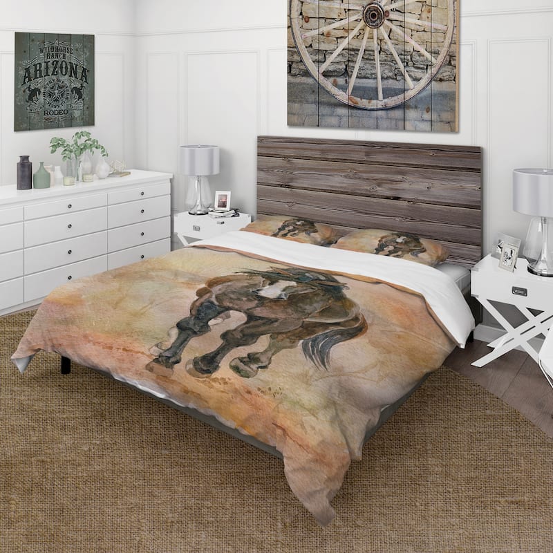 Designart 'Portrait Of Beautiful Chestnut Horse II' Farmhouse Duvet Cover Set - Full - Queen