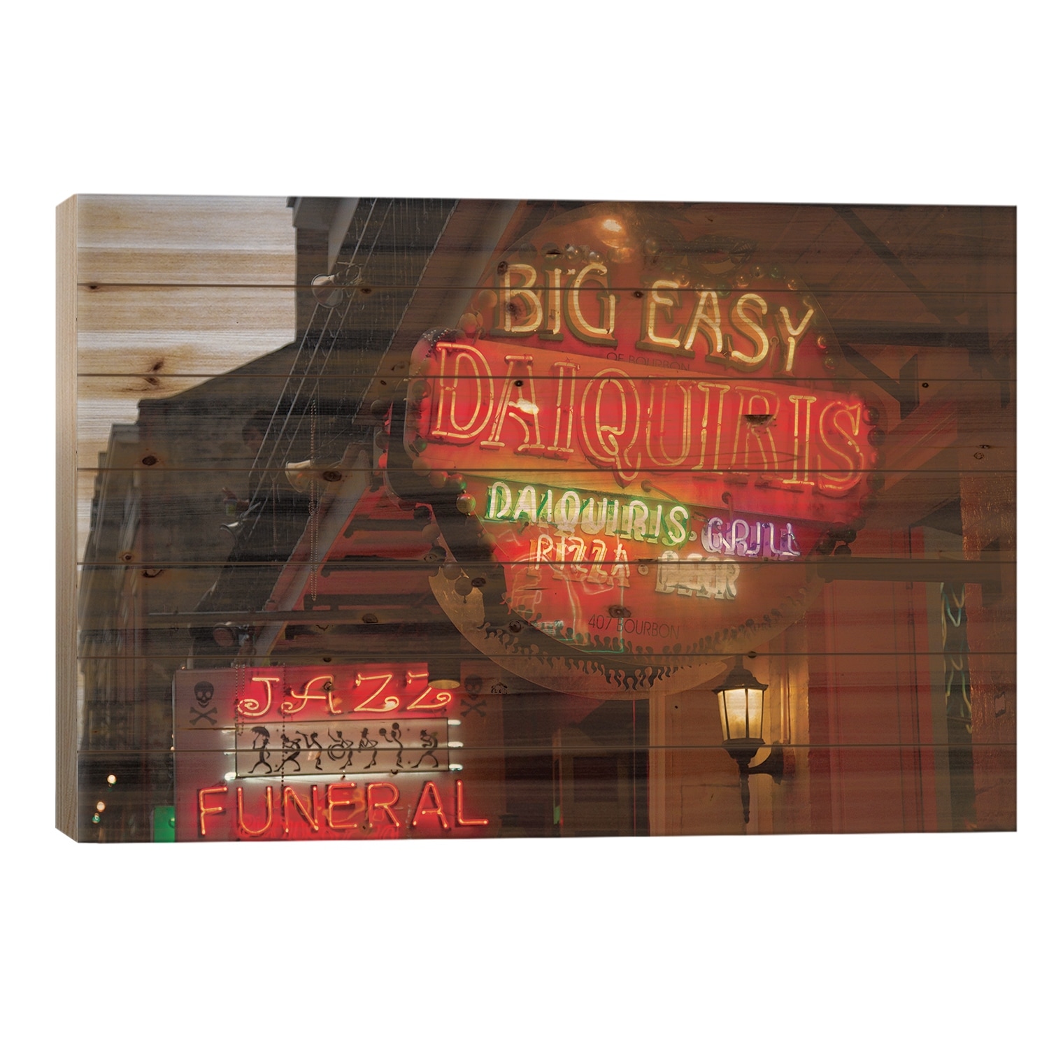 Neon Sign I, Big Easy Daquiris, Bourbon Street, French Quarter, New Orleans, Louisiana, USA Print On Wood by Jamie & Judy Wild