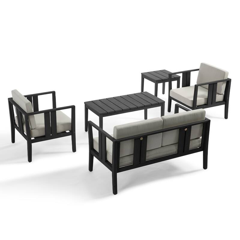 5-Piece Patio Furniture Solid Teak Outdoor Conversation Set