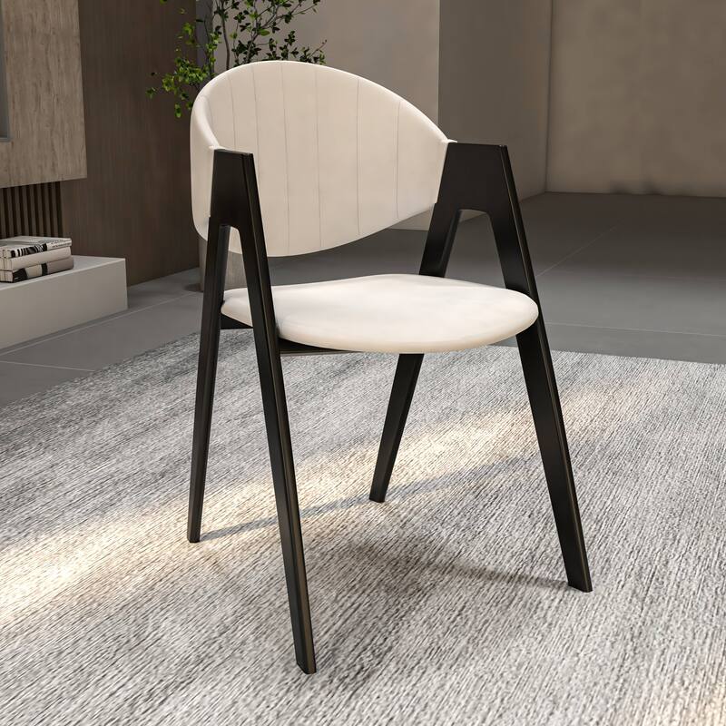 LeisureMod Mid-Century Modern Upholstered Dining Chair in Polyester with Curved Back and Iron Base for Home & Kitchen