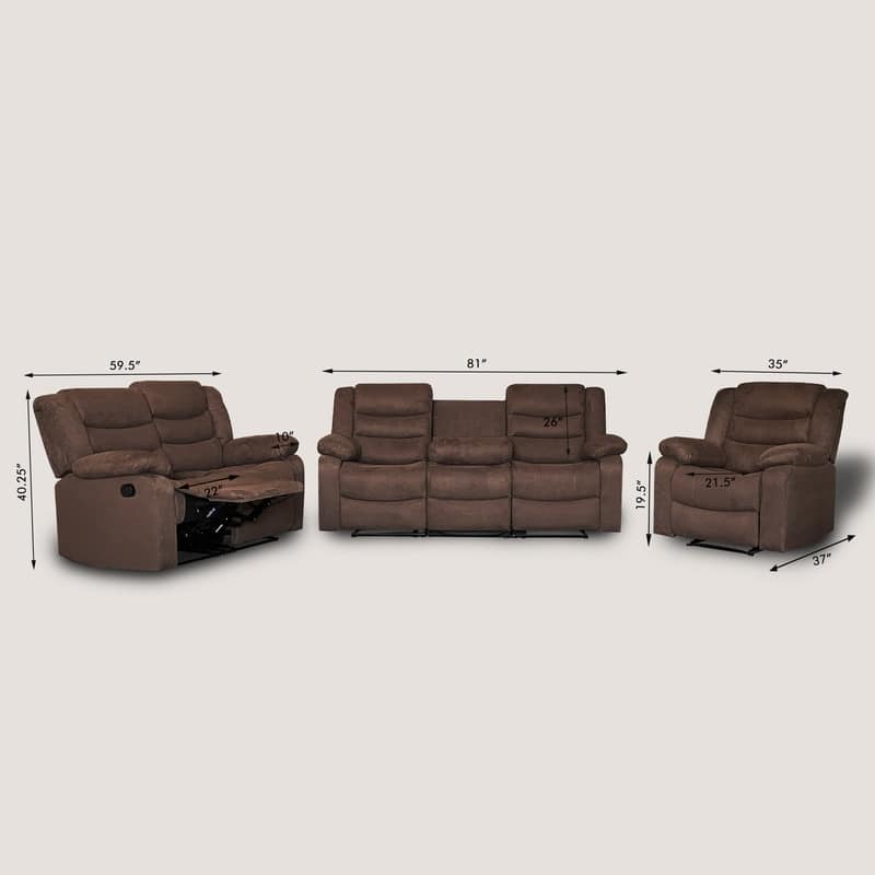 Modern 3-Piece Manual Reclining Living Room Sofa Set with Dropdown Table and Console