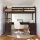 preview thumbnail 1 of 52, Wooden Full Size Loft Bed with U-shaped Desk,Solid Wood Bed with Tri-fold Mirror and Shelves Espresso