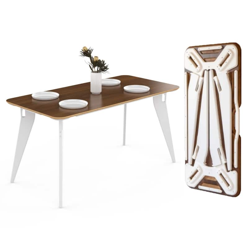 Hoek Dining Table - 59" L x 29" W x 30" H - Walnut with White Legs