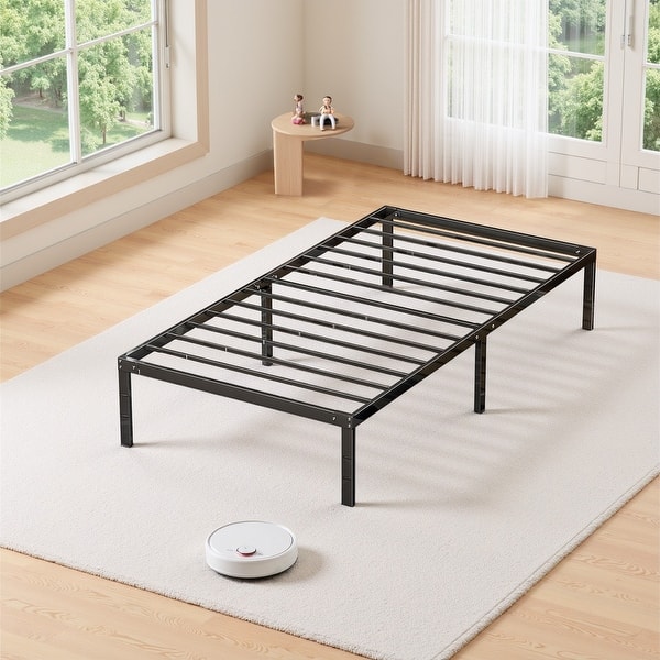 slide 2 of 8, Black Metal Frame Platform Bed Mattress Foundation with Steel Slat Support, No Box Spring Needed Twin