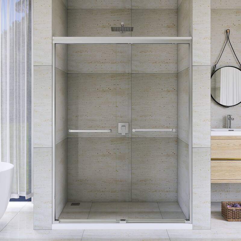 Double Sliding Framed Shower Door in Matte Black Finish - 54'' x 0.25'' x 72'' - Brushed Nickel