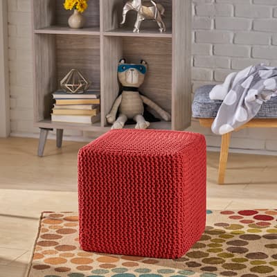 Modern 16.5" Cotton Foot Stool with Soft Appearance and Easy-To-Clean Outer Knitting for Living Room