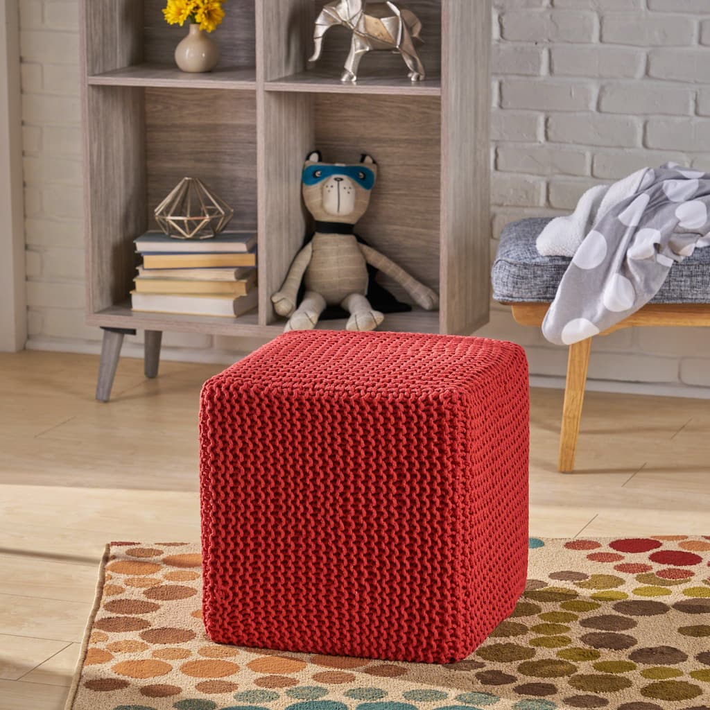 Modern 16.5" Cotton Foot Stool with Soft Appearance and Easy-To-Clean Outer Knitting for Living Room