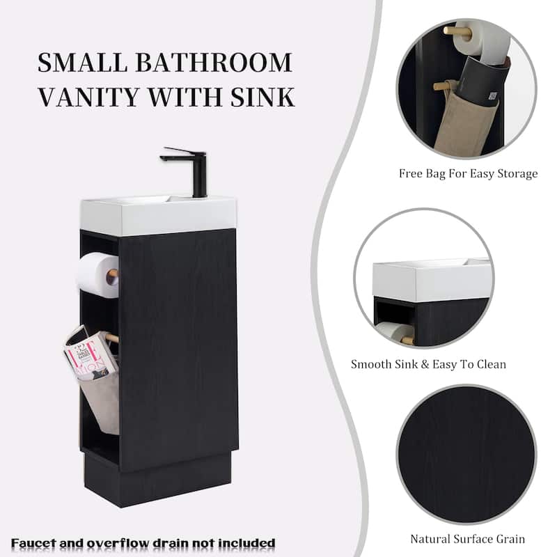 16" Small Bathroom Vanity with Sink Narrow Depth Bathroom Vanities,Wood Vanity Cabinet,with 2 Toilet Paper Holders