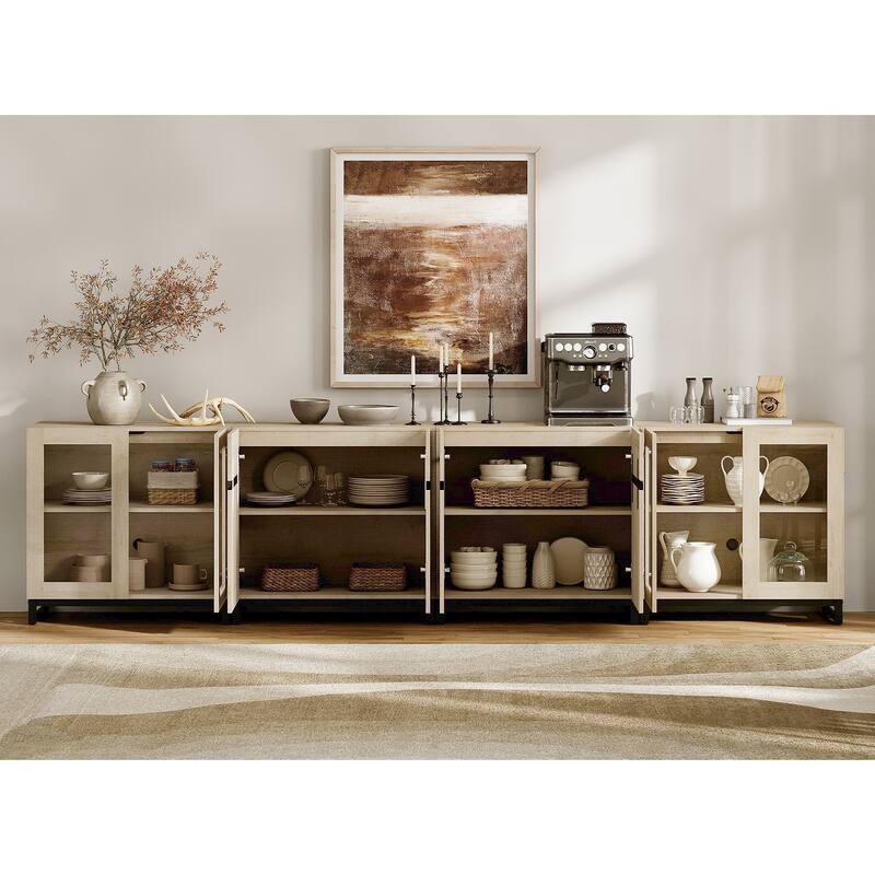 Modern Sideboard with Adjustable Shelves, 4 in 1 Storage Cabinet with Glass Doors, Coffee Bar Cabinet for Living Room, Kitchen
