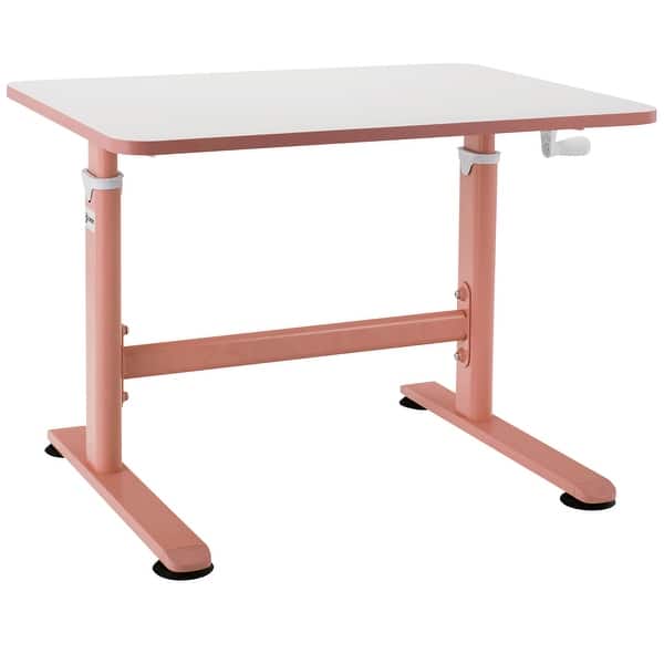slide 2 of 17, Costway 32 x 24inch Kids Desk Height Adjustable Table with Hand Crank - 35.5'' x 24'' x 21''-30'' Pink