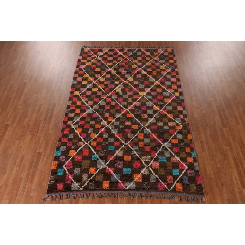 Checkered Moroccan Oriental Area Rug Handmade Wool Carpet - 6'10" x 10'6"
