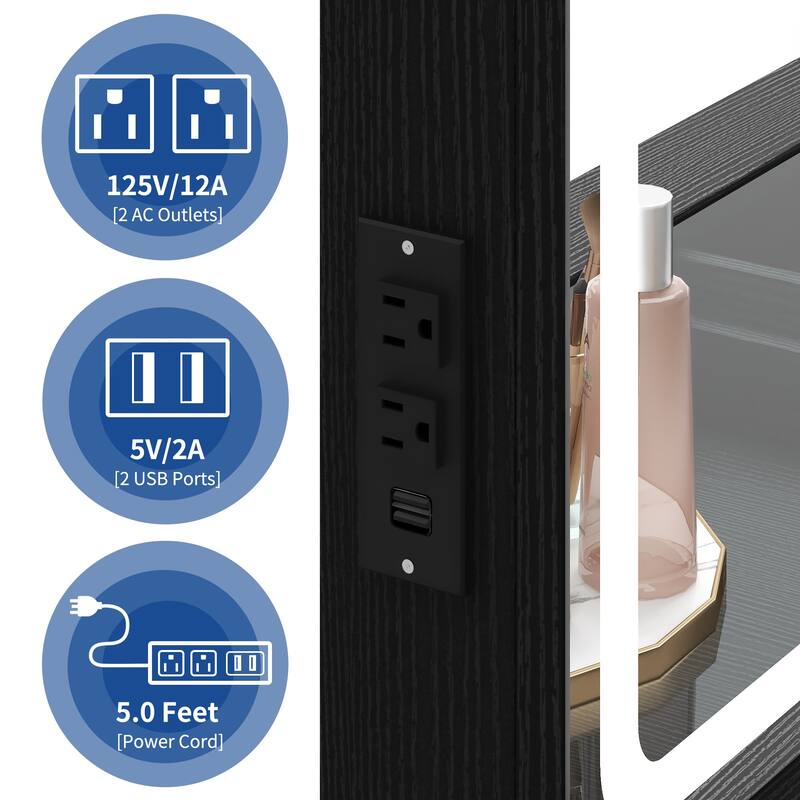 Moasis 45.5" Modern Vanity Table, 8 Drawers, Lights, Mirror, Power Outlet