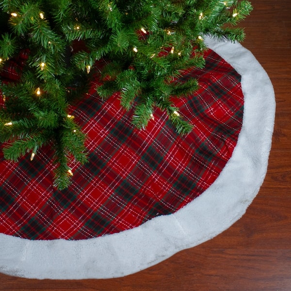 Shop 60 Red And Green Plaid Christmas Tree Skirt With White