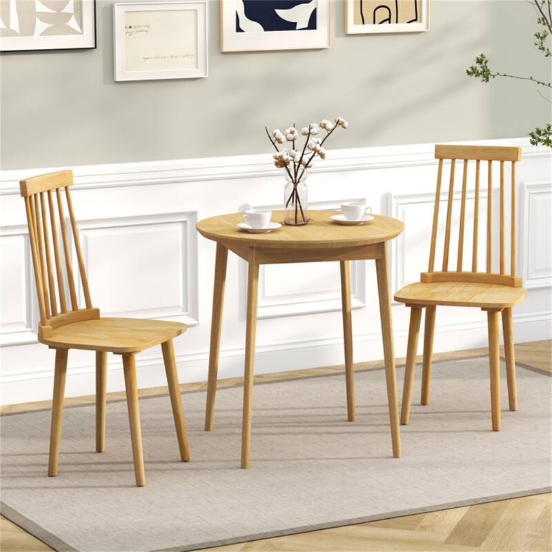 Set of 2 Wooden Dining Chairs with Windsor Backrest Design and Comfortable Seat Ideal for Kitchen Room