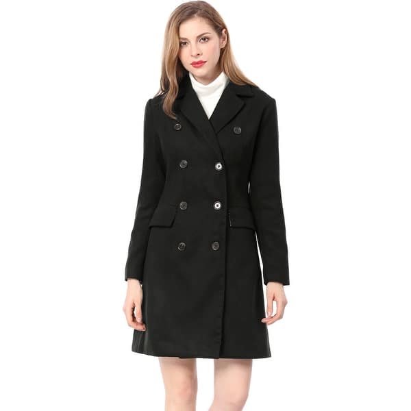 Itemnew Womens Elegant Notched Lapel Double Breasted Knee Length Woolen Coat Jacket