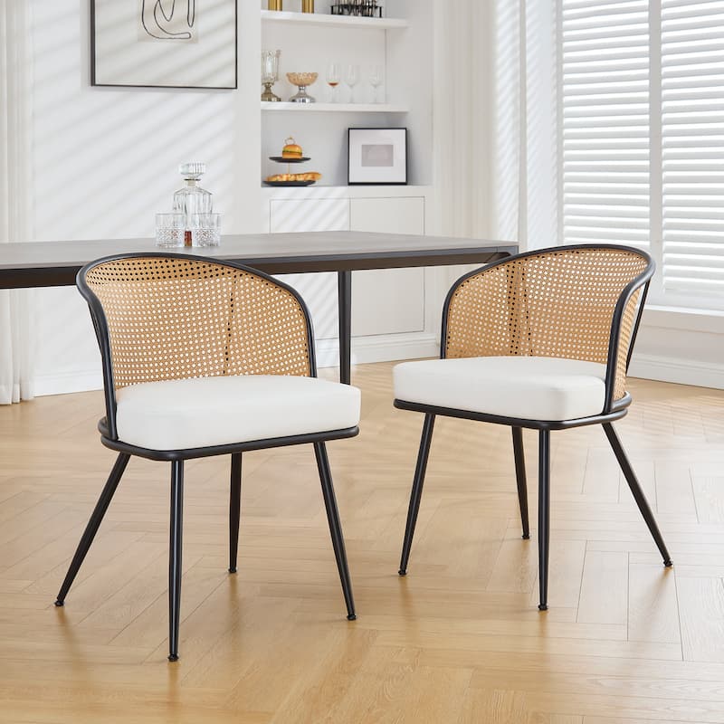 Upholstered Rattan Dining Chairs with Metal Legs Set of 2/4 - 29.92"H x 20.5"W x 23.03"D