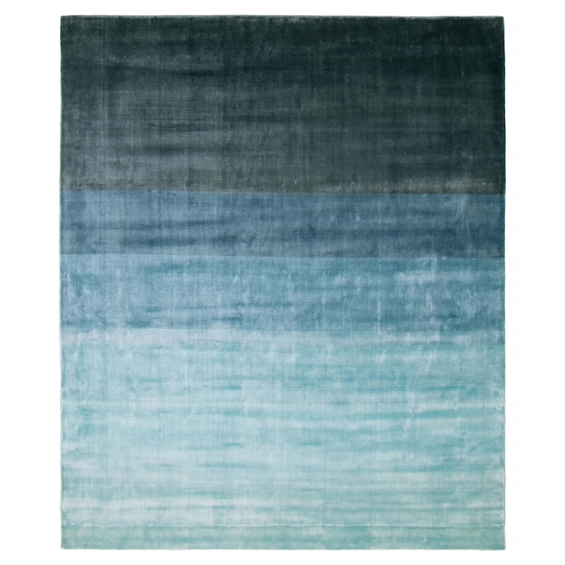 ECARPETGALLERY Hand Loomed Shimmer Turquoise Viscose Rug - 8'0 x 9'7 - Turquoise - 8'0 x 9'7