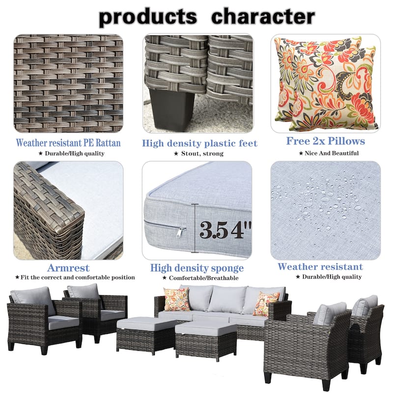 OVIOS 7-piece Patio Outdoor Wicker Conversation Set