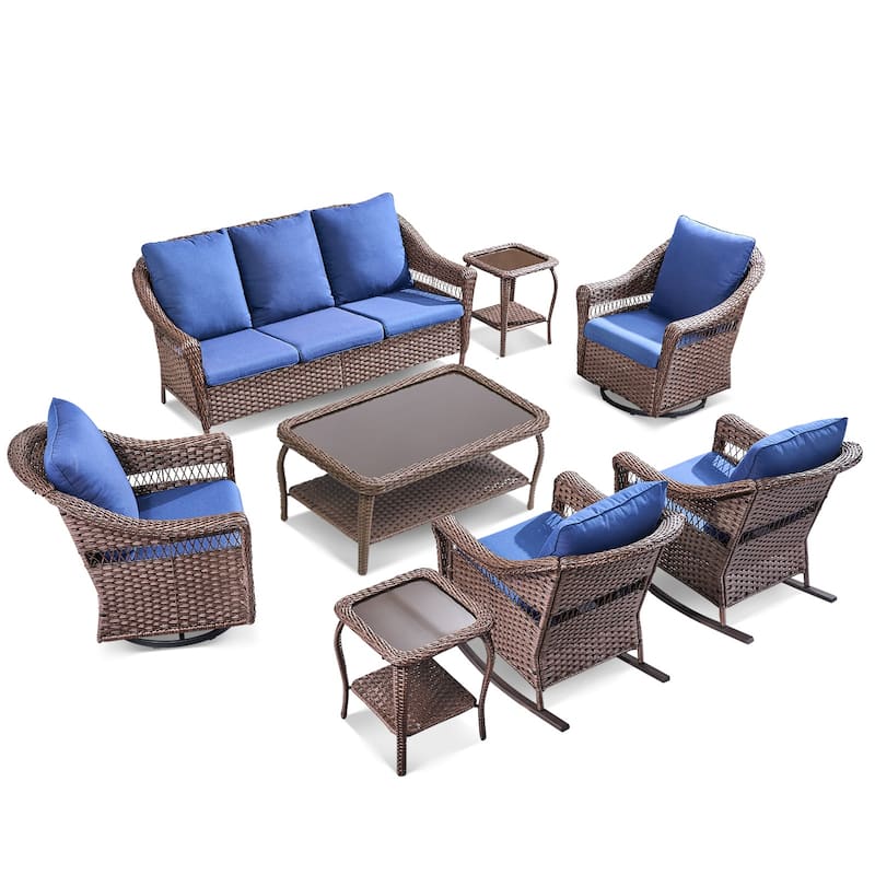 Pocassy 8 Piece Sofa Rocker Chair Glider Chair with Ottoman