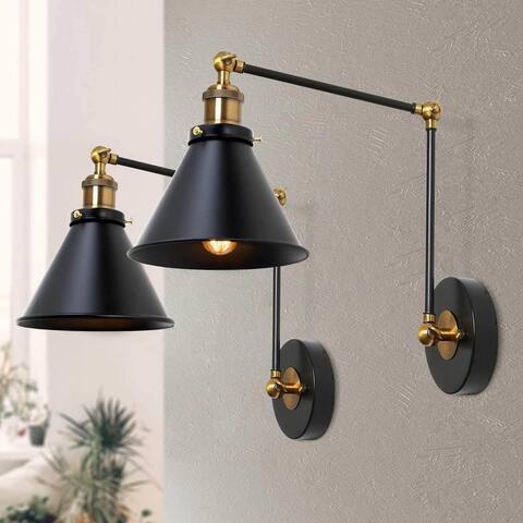 Carbon Loft Modern Industrial Black Adjustable Swing Arm Light Metal Wall Sconces Lamp