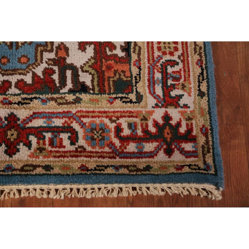 Light Blue Geometric Heriz Serapi Foyer Rug Handmade Wool Carpet - 3'0"x 5'0"