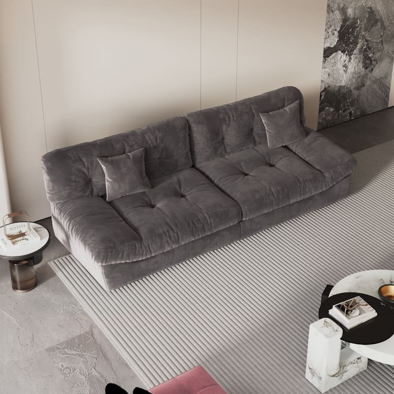 105'' Modern Sanded Velvet Cloud Loveseat Sofa Sectional Couch for Living Room - Grey