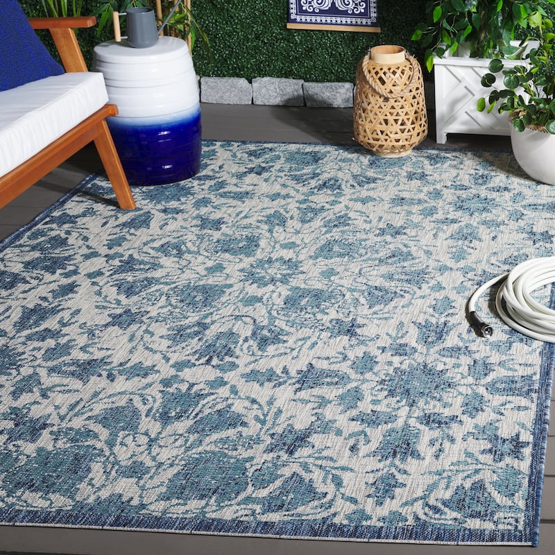 SAFAVIEH Courtyard Ossie Indoor/Outdoor Rug - 8' x 11' - Grey/Navy