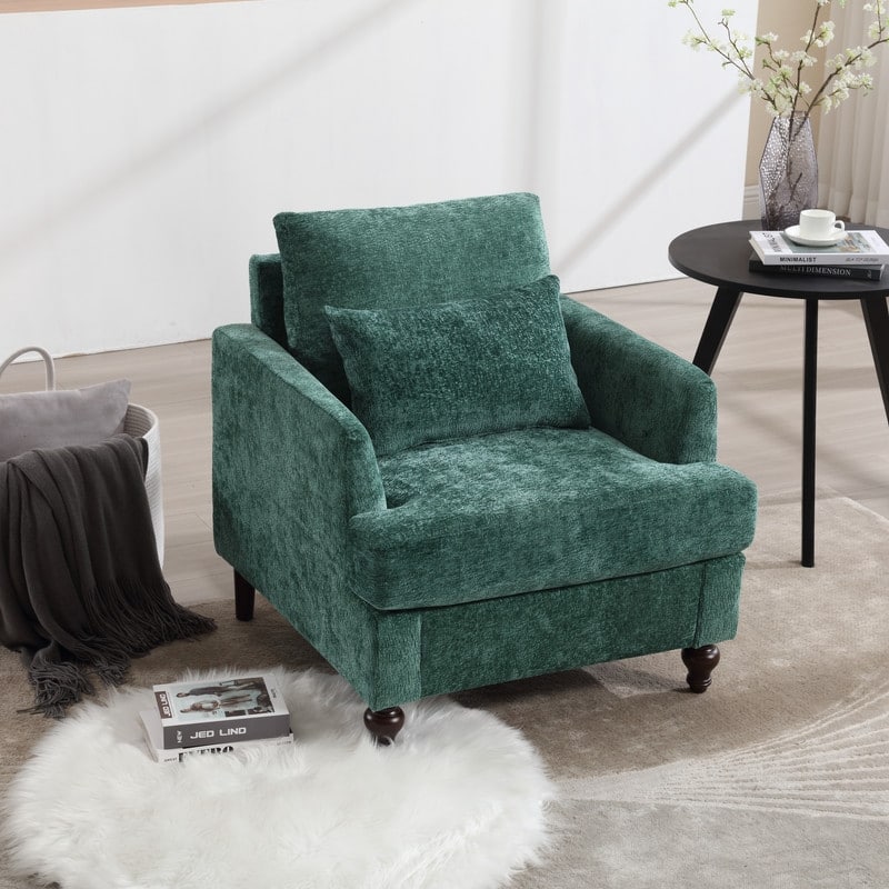 Mid Century Modern Chenille Fabric Armchair with Solid Wood Frame