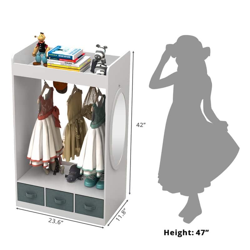 Kids Open Hanging Armoire Closet with Mirror